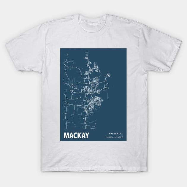 Mackay Blueprint Street Map, Mackay Colour Map Prints T-Shirt by tienstencil